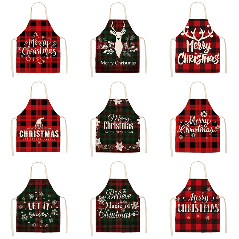 Cross-Border Hot Selling Creative Linen Apron Christmas Style Apron Household Stain-Resistant Sleeveless Apron Smock Graphic Customization H