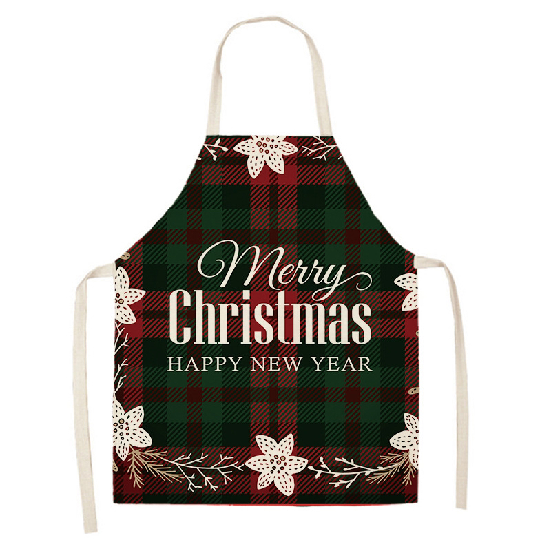Cross-Border Hot Selling Creative Linen Apron Christmas Style Apron Household Stain-Resistant Sleeveless Apron Smock Graphic Customization H
