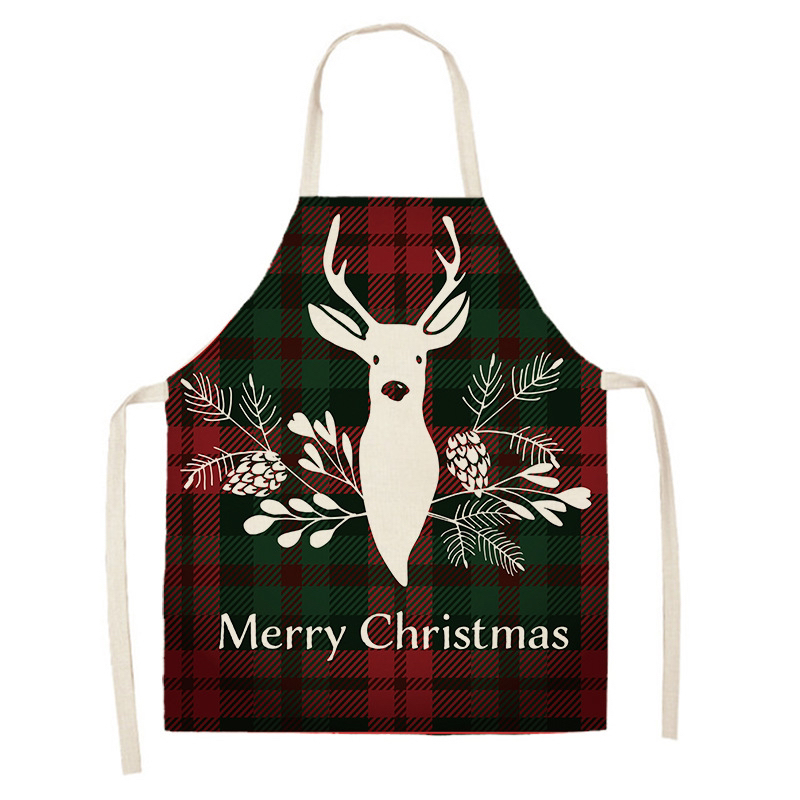 Cross-Border Hot Selling Creative Linen Apron Christmas Style Apron Household Stain-Resistant Sleeveless Apron Smock Graphic Customization H