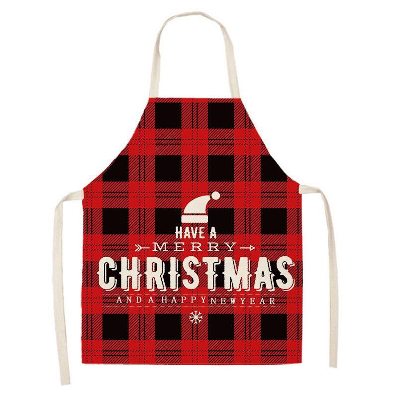 Cross-Border Hot Selling Creative Linen Apron Christmas Style Apron Household Stain-Resistant Sleeveless Apron Smock Graphic Customization H