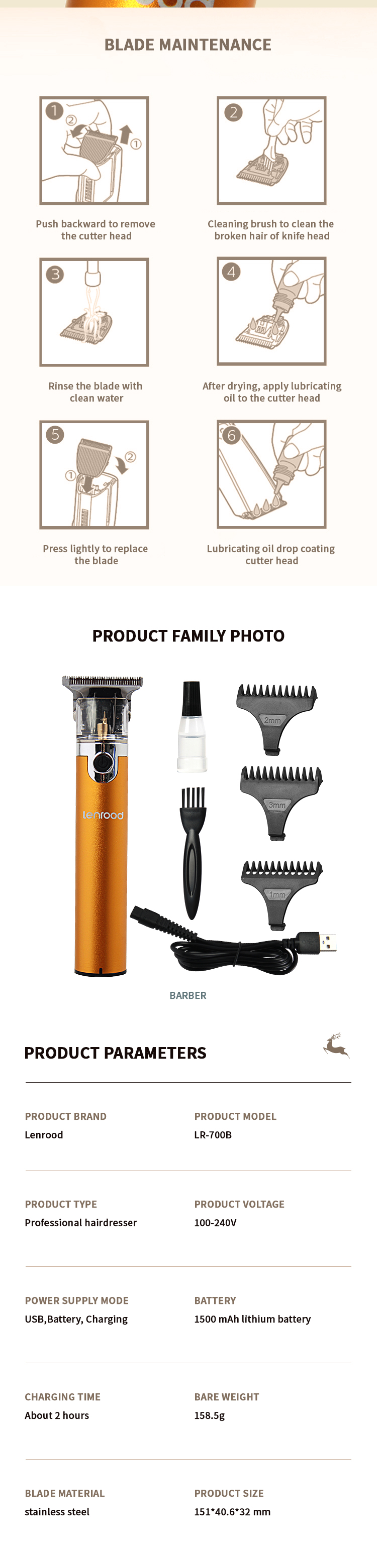 Linlu LR-700B Long Extension with Cutter Head Protective Cover Cordless Hair Clipper Men's One-Button Hair Scissors Linlu LR-700B Long Extension with Cutter Head Protective Cover Cordless Hair Clipper Men's One-Button Hair Scissors