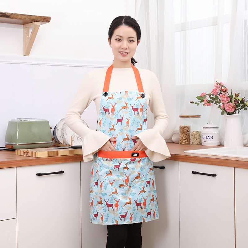 Life blue kitchen cooking waterproof and anti - fouling apron large pocket durable bakery cafe adult men and women