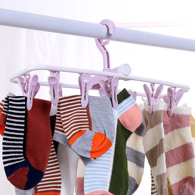 Creative Windproof Plastic Clip 12 Clip Foldable Hanger Underwear Socks&#039; Clip Clothes Hanger Non-Slip Clothes Clip