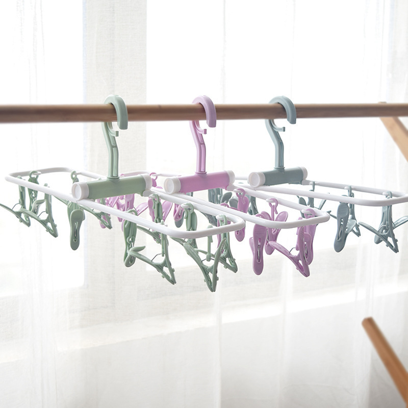 Creative Windproof Plastic Clip 12 Clip Foldable Hanger Underwear Socks&#039; Clip Clothes Hanger Non-Slip Clothes Clip