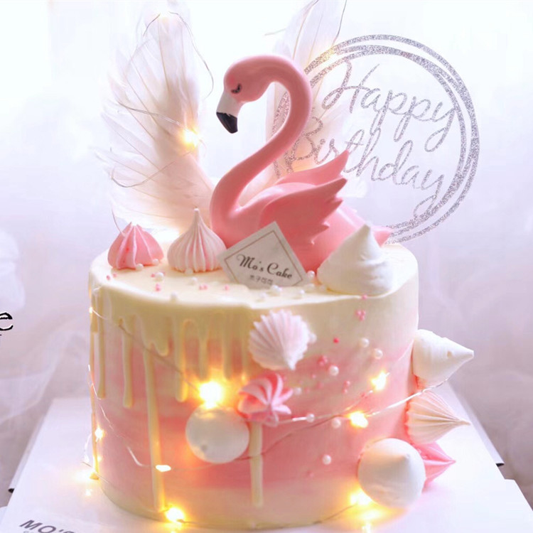Flamingo Cake Decoration Valentine&#039;s Day Couple Children Princess Birthday Party Swan Decoration Pink Bird Plug-in