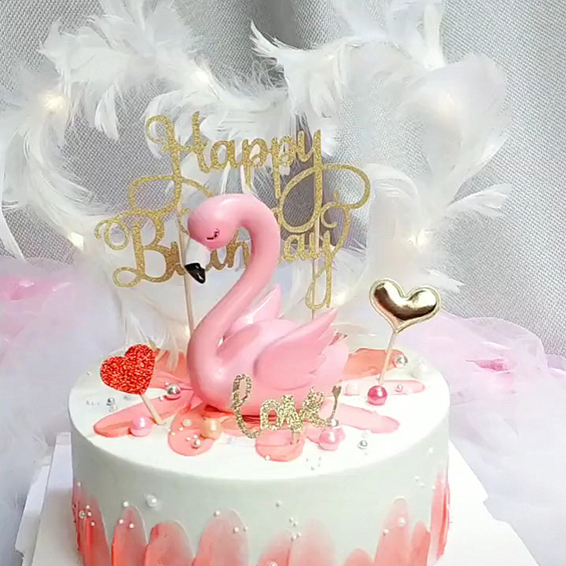 Flamingo Cake Decoration Valentine&#039;s Day Couple Children Princess Birthday Party Swan Decoration Pink Bird Plug-in