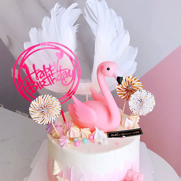 Flamingo Cake Decoration Valentine&#039;s Day Couple Children Princess Birthday Party Swan Decoration Pink Bird Plug-in
