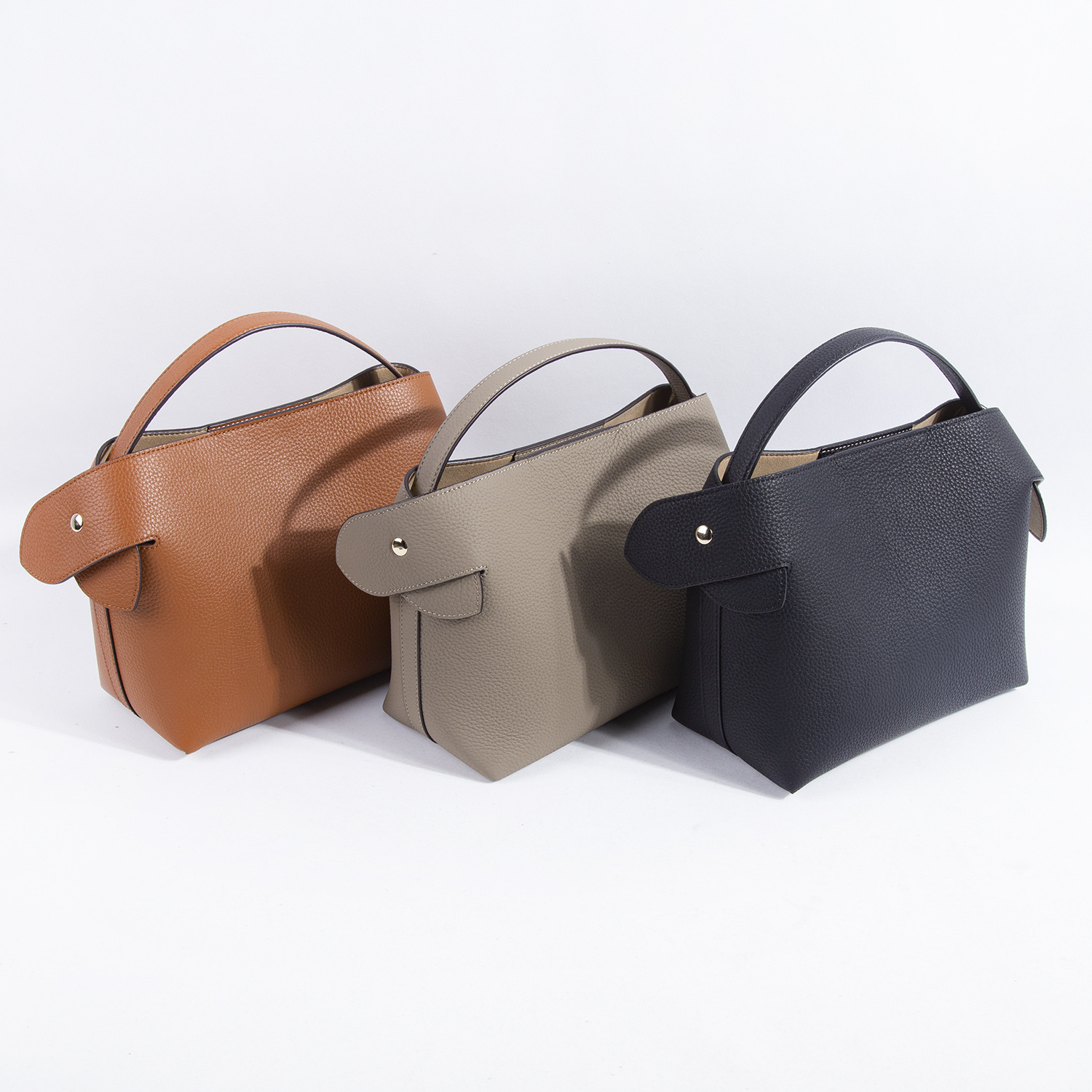 2022 Export to France Foreign Trade Niche Swan Baotou Layer Litchi Pattern Cowhide Tote Half-Handmade Commuter Women's Bag