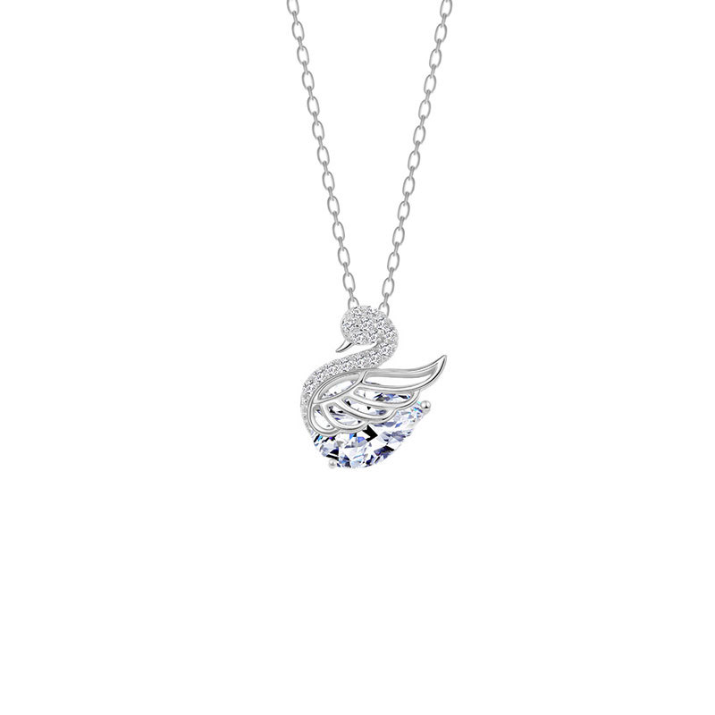 S925 Sterling Silver Necklace Women&#039;s All-Match Little Swan Jeweled Pendant Light Luxury Minority Design High-Grade Sweater Chain Autumn and Winter