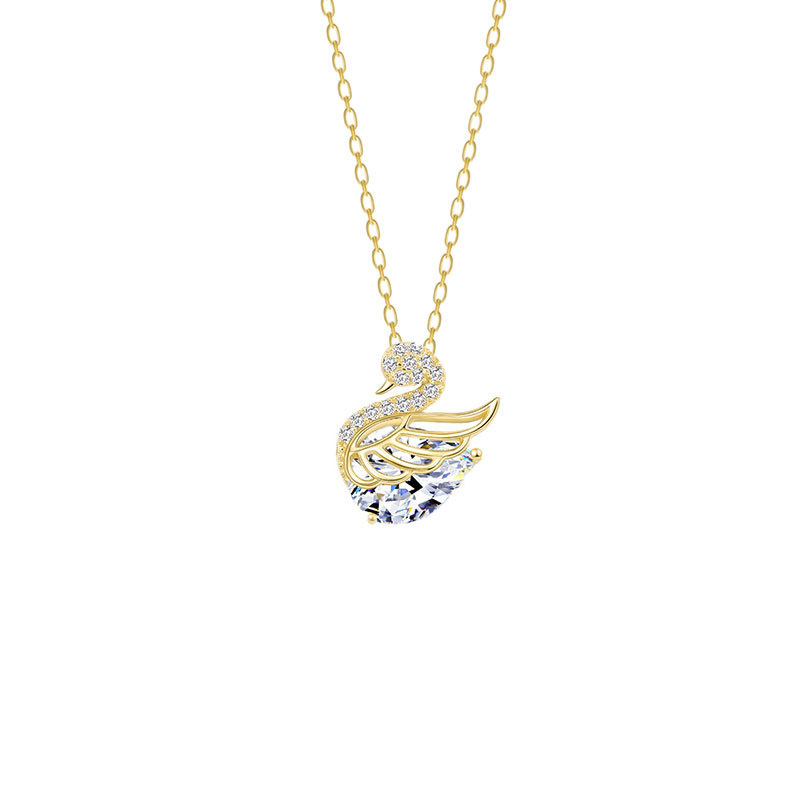 S925 Sterling Silver Necklace Women&#039;s All-Match Little Swan Jeweled Pendant Light Luxury Minority Design High-Grade Sweater Chain Autumn and Winter