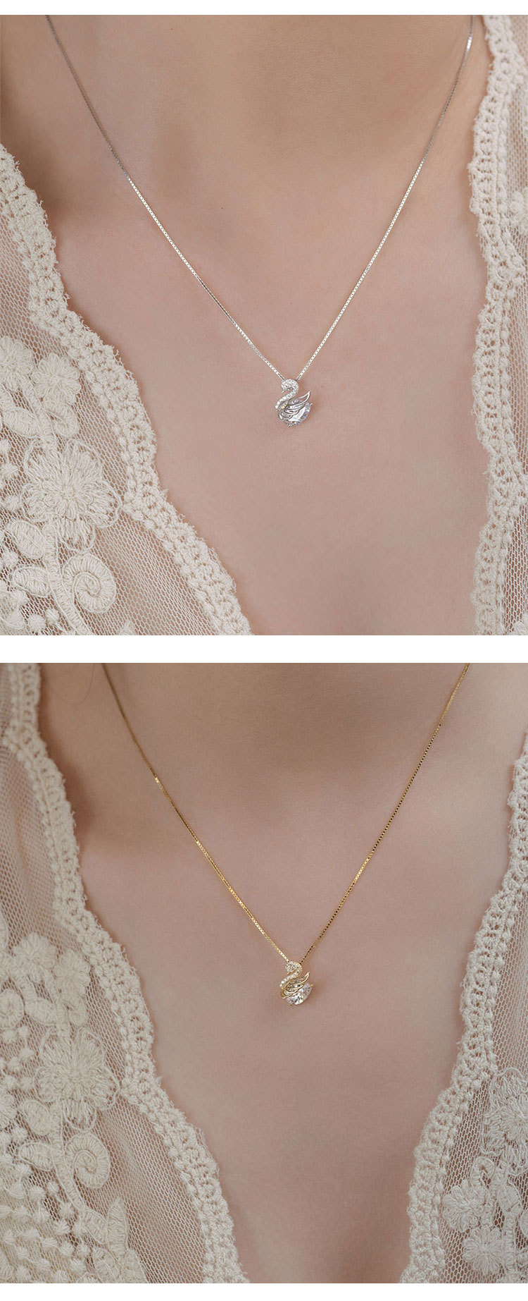 S925 Sterling Silver Necklace Women's All-Match Little Swan Jeweled Pendant Light Luxury Minority Design High-Grade Sweater Chain Autumn and Winter