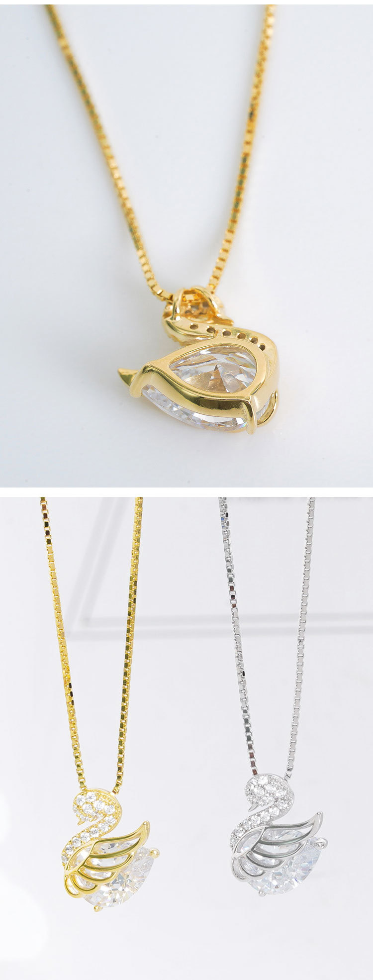 S925 Sterling Silver Necklace Women's All-Match Little Swan Jeweled Pendant Light Luxury Minority Design High-Grade Sweater Chain Autumn and Winter