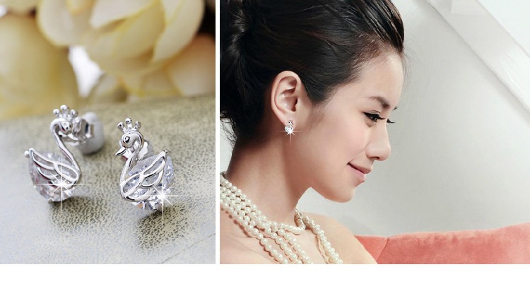 Weihua Temperament Female Ear Studs Wholesale Ladies Small Ear Studs Ear Clip Eardrops Degrees Silver Earrings Crown Swan Stud Earrings