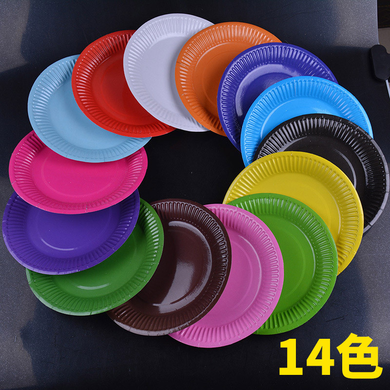 Disposable 6 - inch children&#039;s art diy paper plate painting white color printing coated paper plate sticker painting.