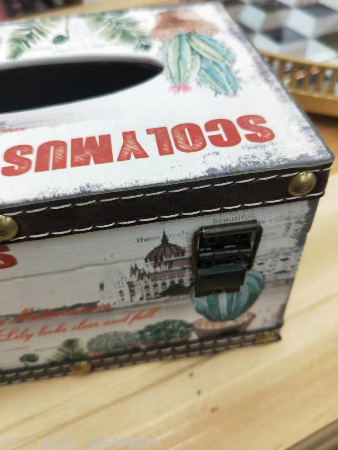 New European and American Pu Density Plate Tissue Box Paper Extraction Box Leather Printed Cactus Tissue Box Wooden Tissue Box Paper Extraction Box