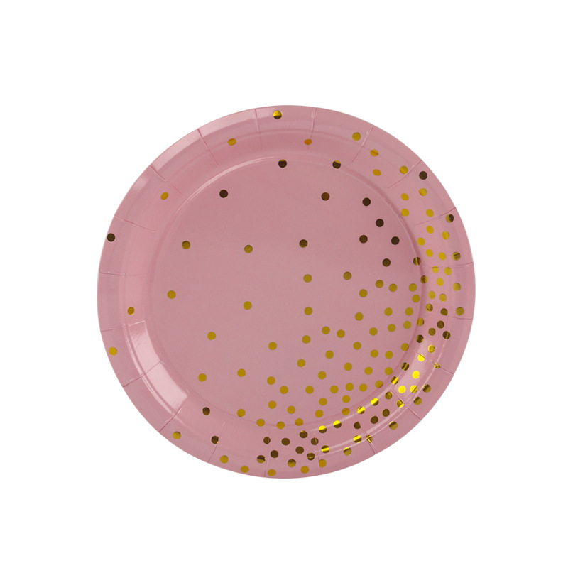 Hot Sale Birthday Party Tableware Set Gold Powder Dot Paper Cup Paper Pallet Disposable Cake Paper Plate Hot Sale Birthday Party Tableware Set Gold Powder Dot Paper Cup Paper Pallet Disposable Cake Paper Plate