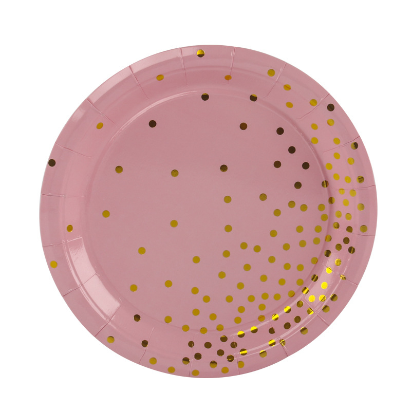 Hot Sale Birthday Party Tableware Set Gold Powder Dot Paper Cup Paper Pallet Disposable Cake Paper Plate Hot Sale Birthday Party Tableware Set Gold Powder Dot Paper Cup Paper Pallet Disposable Cake Paper Plate