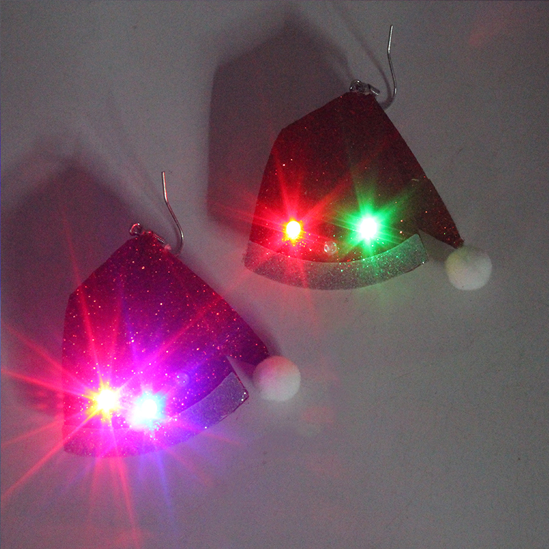 ZD Factory Direct Sales Christmas Hat Earrings LED Light-Emitting Earrings Foreign Trade Popular Style Christmas Decoration