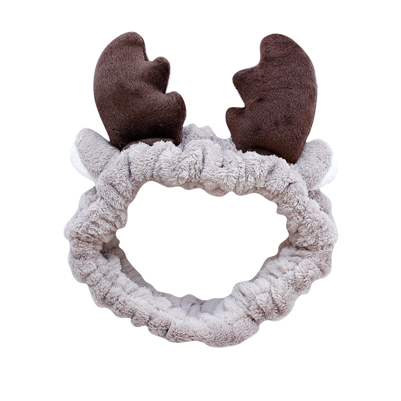 girl hair band Korean version of cute plush antler hair band flannel makeup head with facial mask wash band hair band