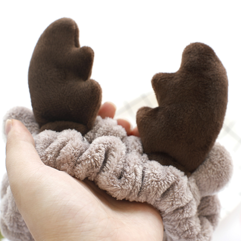 girl hair band Korean version of cute plush antler hair band flannel makeup head with facial mask wash band hair band