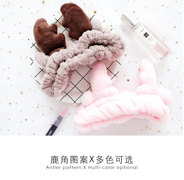 girl hair band Korean version of cute plush antler hair band flannel makeup head with facial mask wash band hair band girl hair band Korean version of cute plush antler hair band flannel makeup head with facial mask wash band hair band