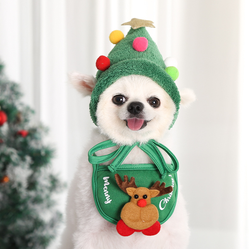 Dog Cat Pet Christmas Hat Saliva Towel Bib Teddy/French Bulldog Pomeranian Autumn and Winter Clothes Decoration Supplies