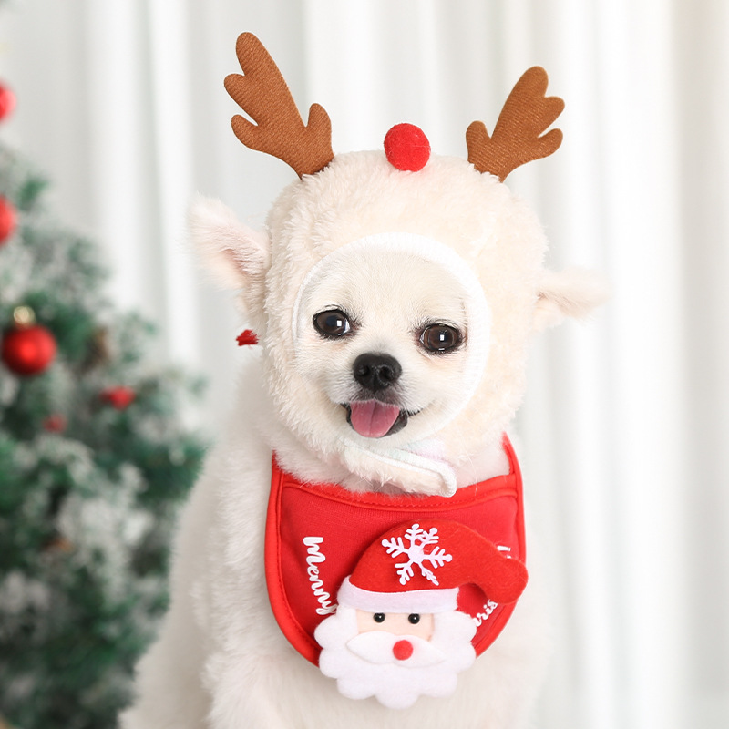 Dog Cat Pet Christmas Hat Saliva Towel Bib Teddy/French Bulldog Pomeranian Autumn and Winter Clothes Decoration Supplies