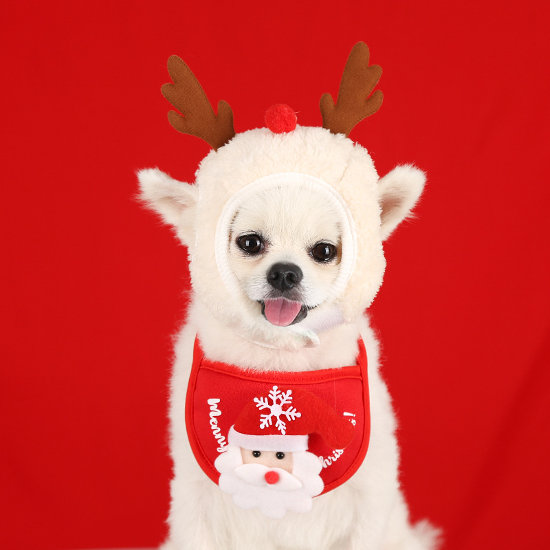Dog Cat Pet Christmas Hat Saliva Towel Bib Teddy/French Bulldog Pomeranian Autumn and Winter Clothes Decoration Supplies