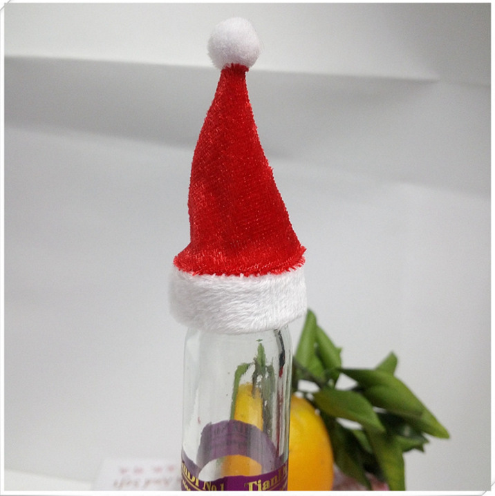 Christmas Hat Small Number Fruit Decoration Christmas Ornaments Red Wine Bottle Hat Electronic Velvet Logo Customization