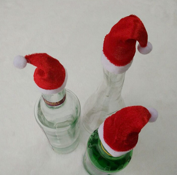Christmas Hat Small Number Fruit Decoration Christmas Ornaments Red Wine Bottle Hat Electronic Velvet Logo Customization