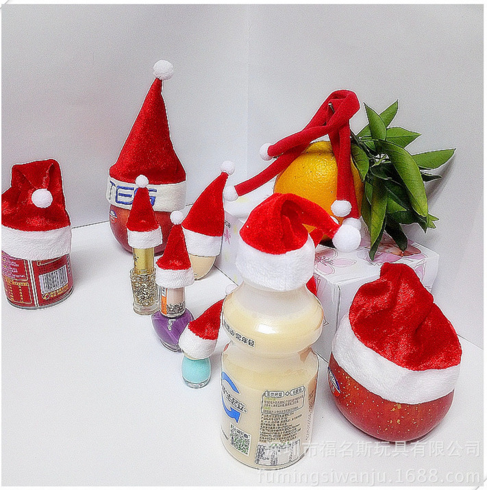Christmas Hat Small Number Fruit Decoration Christmas Ornaments Red Wine Bottle Hat Electronic Velvet Logo Customization