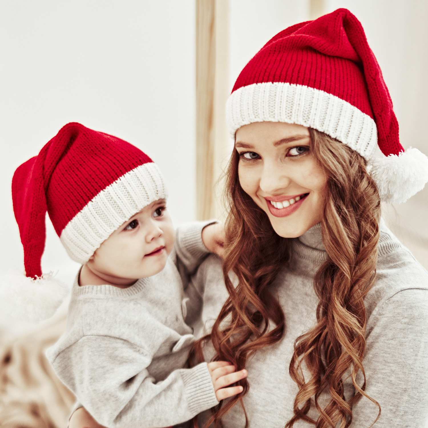 European and American Autumn and Winter New Parent-Child Hat Wool Christmas Hat Single Ball Acrylic Baby Mother Warm Knitted Hat