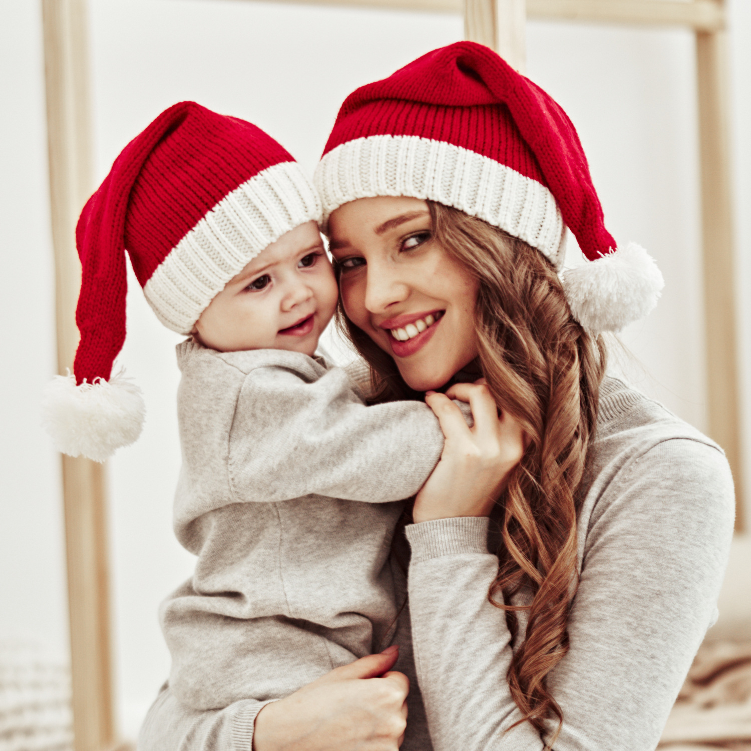 European and American Autumn and Winter New Parent-Child Hat Wool Christmas Hat Single Ball Acrylic Baby Mother Warm Knitted Hat