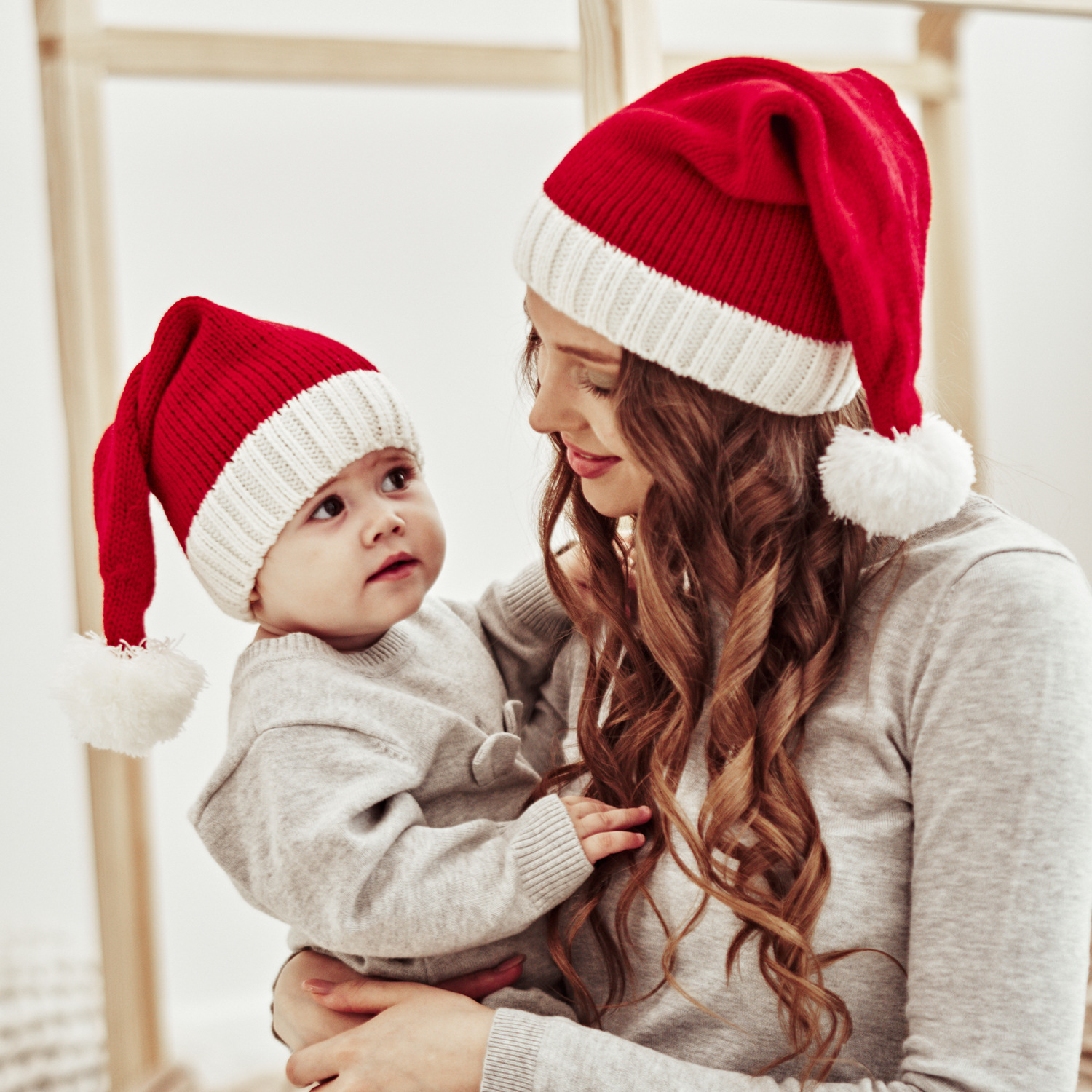 European and American Autumn and Winter New Parent-Child Hat Wool Christmas Hat Single Ball Acrylic Baby Mother Warm Knitted Hat