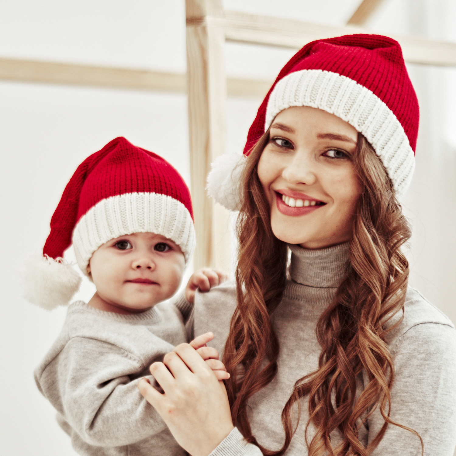 European and American Autumn and Winter New Parent-Child Hat Wool Christmas Hat Single Ball Acrylic Baby Mother Warm Knitted Hat