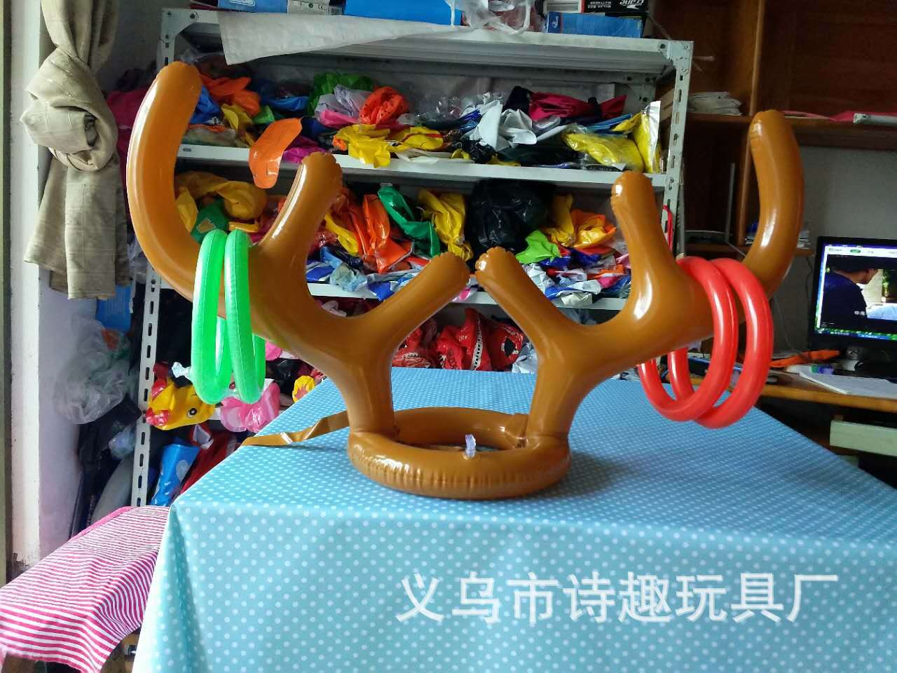 Thicker Inflatable Deer Head Ring Inflatable Christmas Hat Game Inflatable Antler Hat Throwing Ring Currently Available Direct Sale