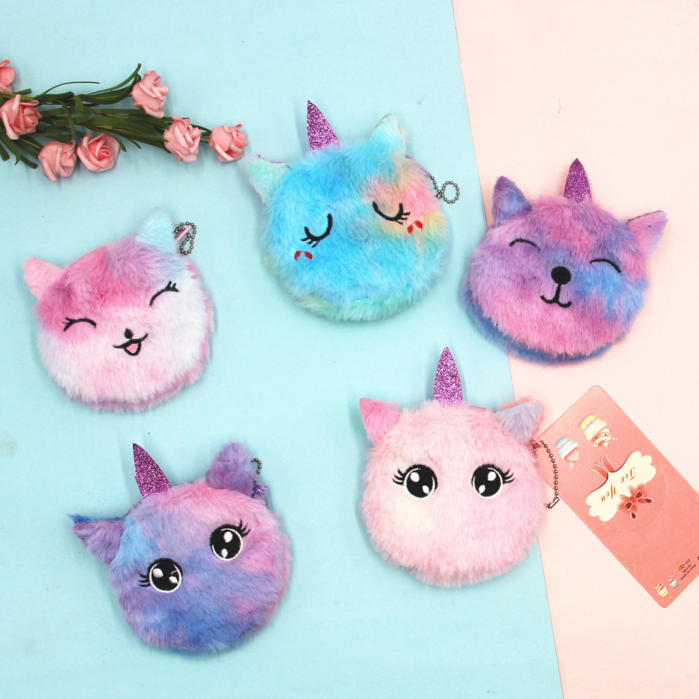 Cross-Border New Arrival Unicorn Coin Purse Children Cat Plush Cute Coin Purse Keychain Bag