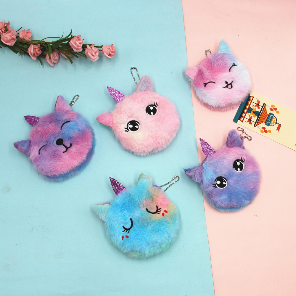 Cross-Border New Arrival Unicorn Coin Purse Children Cat Plush Cute Coin Purse Keychain Bag
