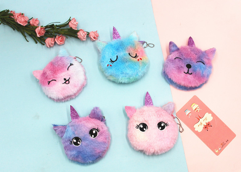Cross-Border New Arrival Unicorn Coin Purse Children Cat Plush Cute Coin Purse Keychain Bag