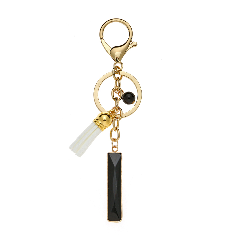 Custom Rectangle Crystal Healing Quartz Stone Pendant Keychain with Leather Tassel
