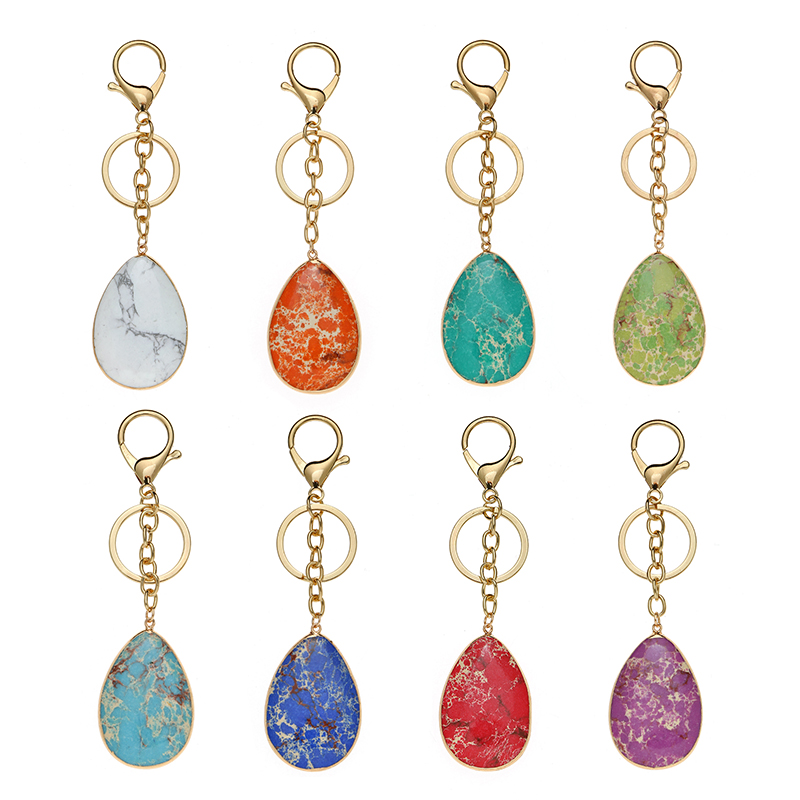 Custom Rectangle Crystal Healing Quartz Stone Pendant Keychain with Leather Tassel