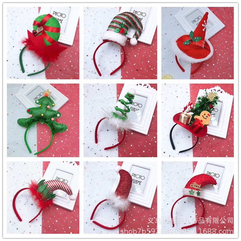 New Hot Sale Christmas Hat Bell Christmas Tree Headband Children's Holiday Party Headdress Gift Decorations