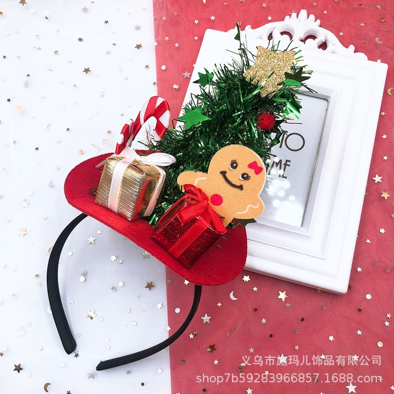 New Hot Sale Christmas Hat Bell Christmas Tree Headband Children's Holiday Party Headdress Gift Decorations