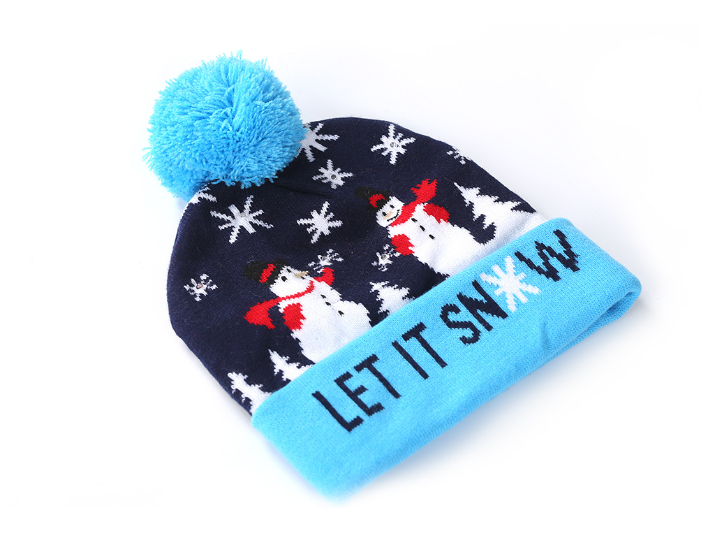 Christmas Flanging with Ball Knitted Hat with LED Christmas Hat Colorful Dazzling Light Adult and Children Halloween Decorative Hat