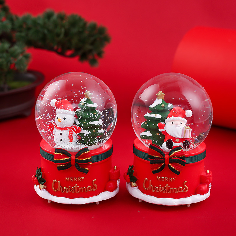 Christmas Crystal Ball Music Box Floating Snowflake Glowing Santa Claus Christmas Tree Children Gift Music Box