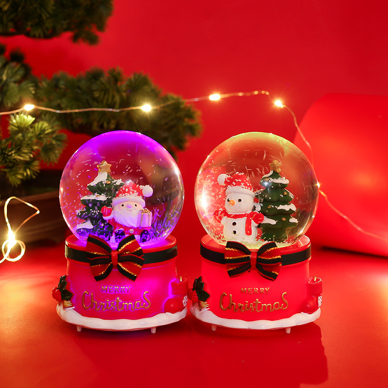 Christmas Crystal Ball Music Box Floating Snowflake Glowing Santa Claus Christmas Tree Children Gift Music Box