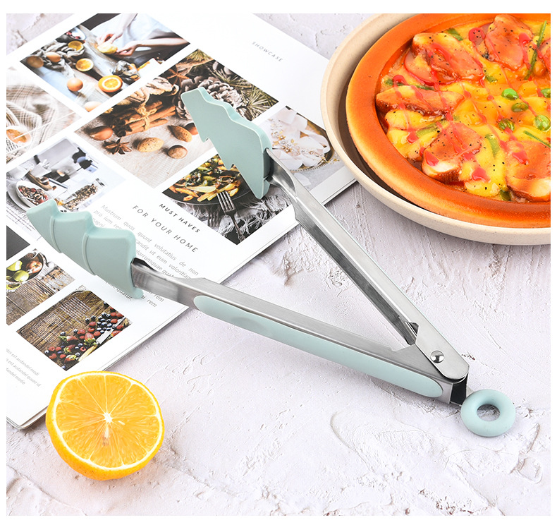 9-Inch Christmas Tree Stainless Steel Silica Gel Food Clip Food Clip Household Bread Clip Kitchen BBQ Clamp