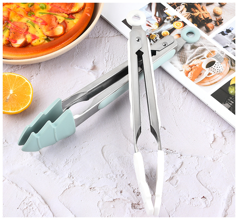 9-Inch Christmas Tree Stainless Steel Silica Gel Food Clip Food Clip Household Bread Clip Kitchen BBQ Clamp