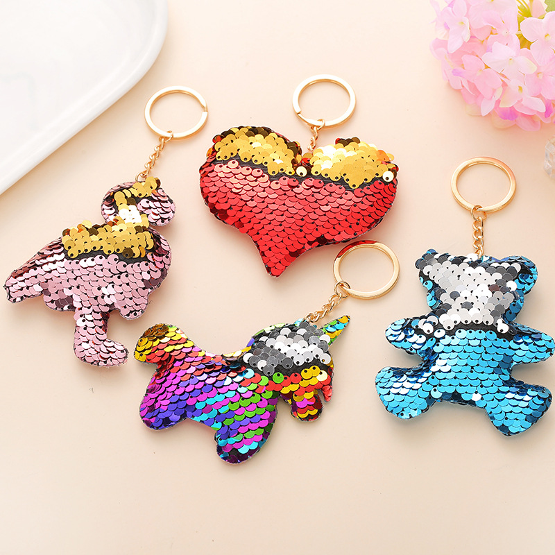 Amazon Hot Sale Sequined Unicorn Keychain Cartoon Christmas Car Key Pendant Gifts in Stock Wholesale