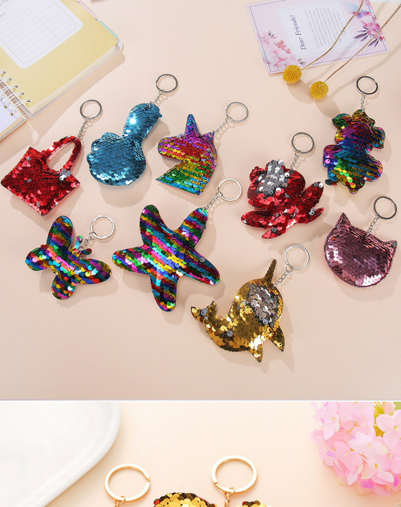 Amazon Hot Sale Sequined Unicorn Keychain Cartoon Christmas Car Key Pendant Gifts in Stock Wholesale